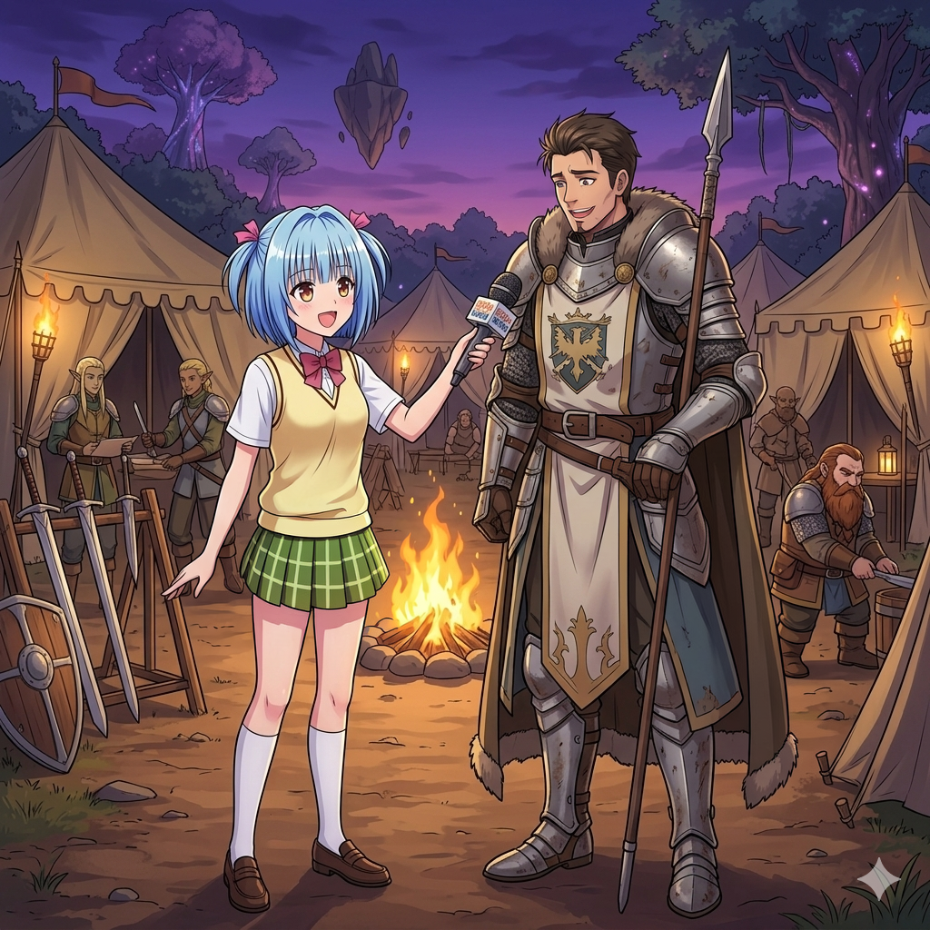 野営地でインタビュー