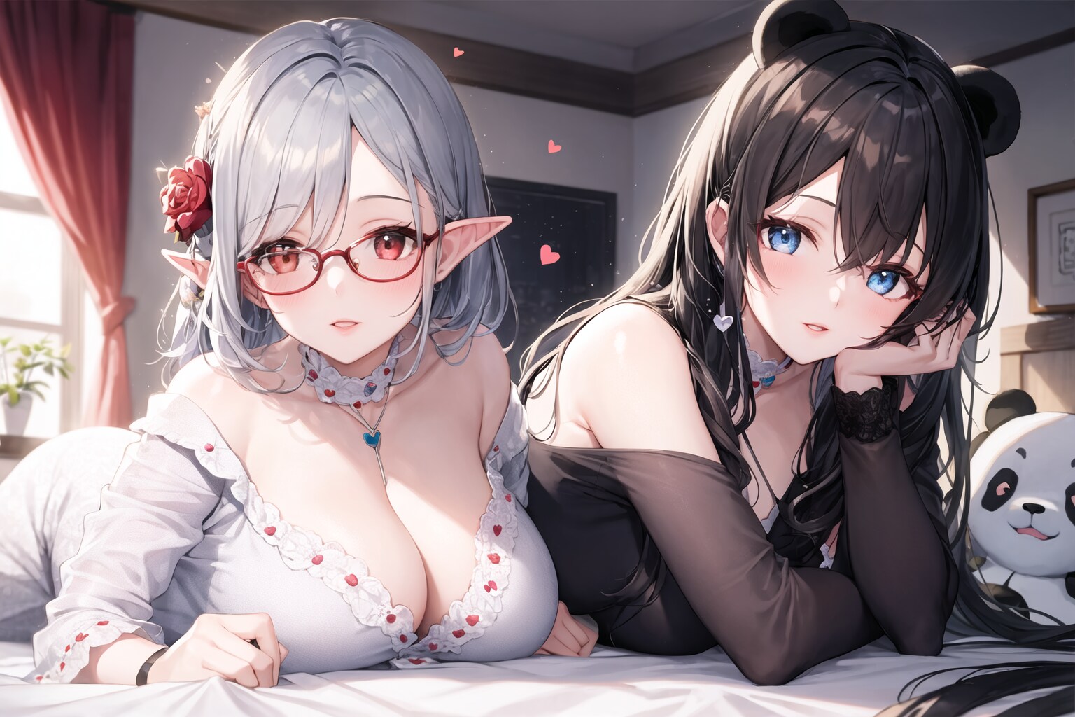 銀髪エルフ姉さんとパンダ姉さん