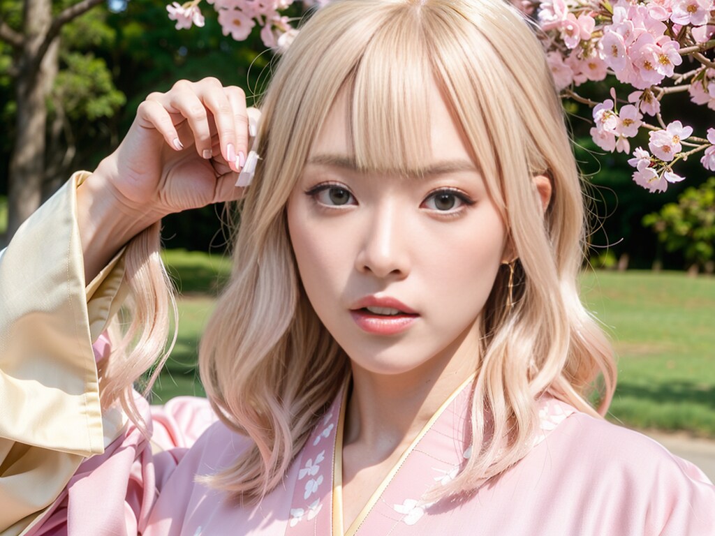 100フォローありがと！桜と着物女子