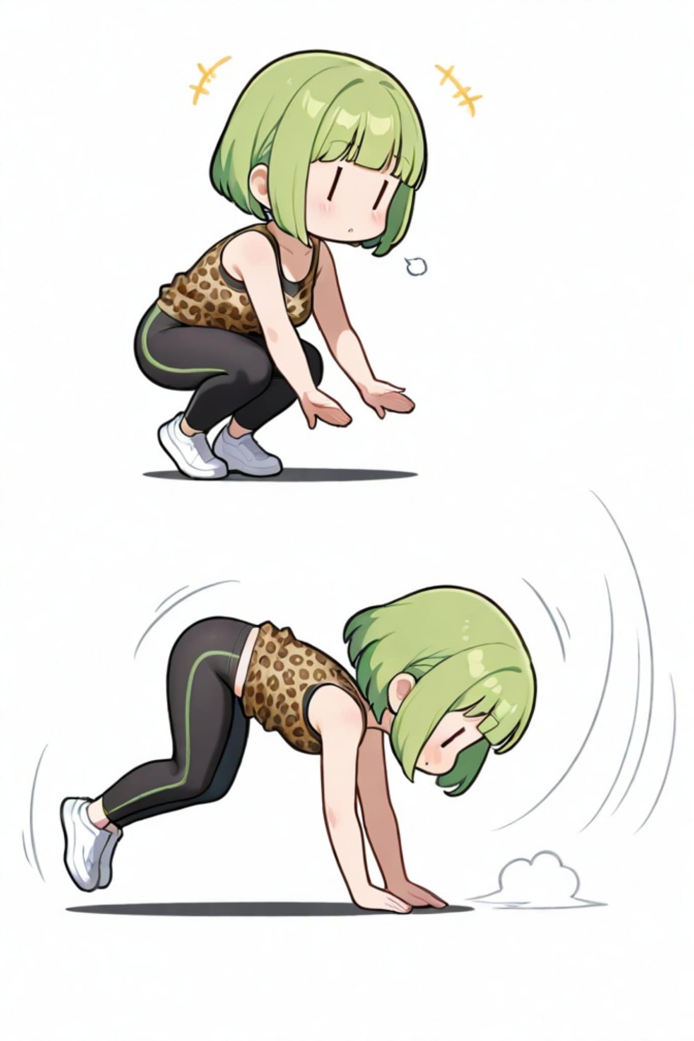 でんぐり返しする緑髪ちゃん