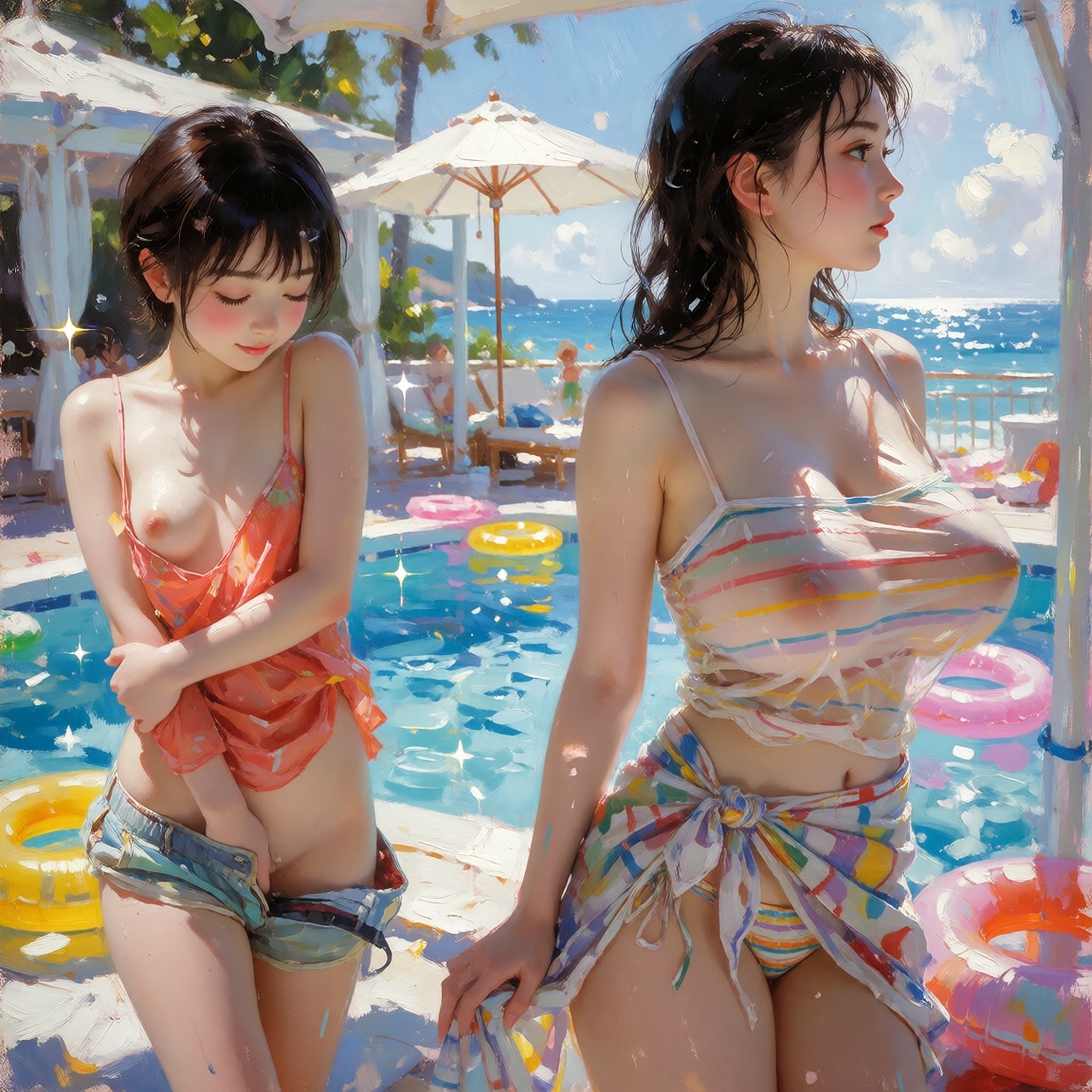恥じらう姉妹