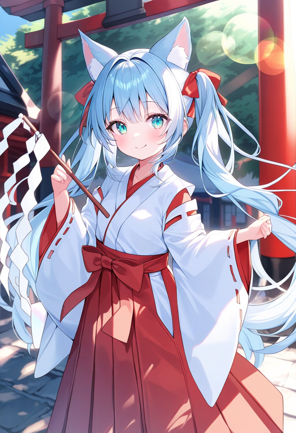 御幣を持った狐巫女さん