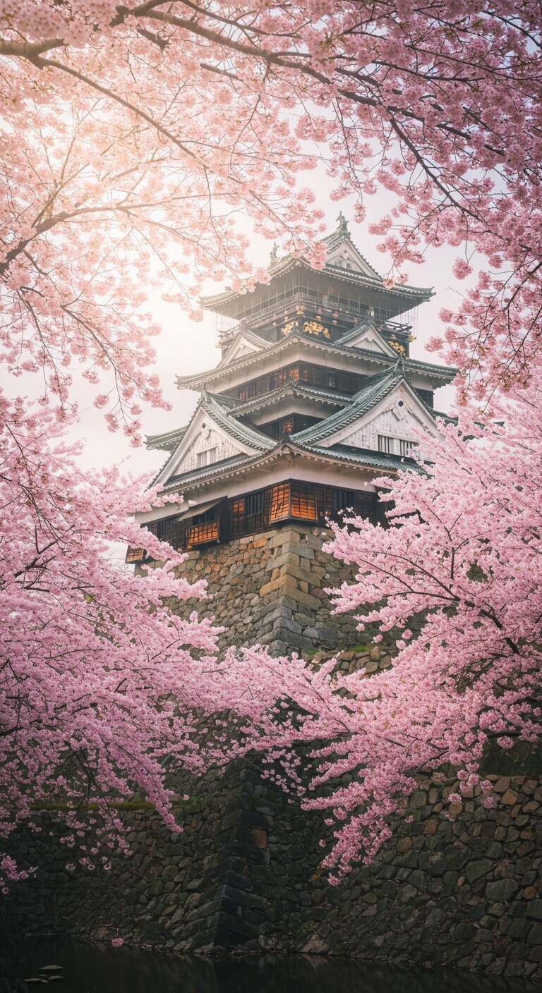 桜満開の日本の城郭