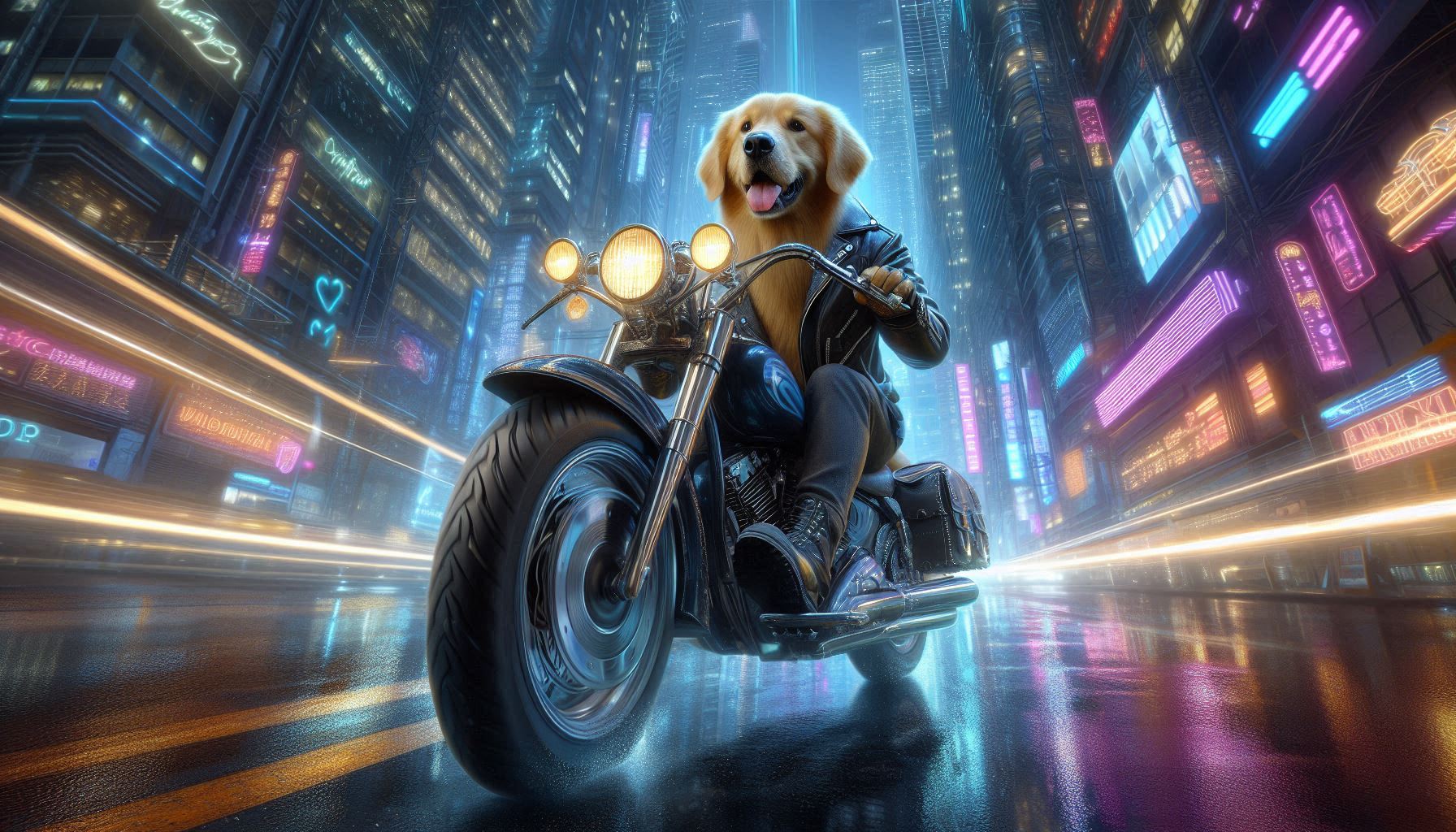ハーレーを運転するゴールデンレトリバー | の人気AIイラスト・グラビア