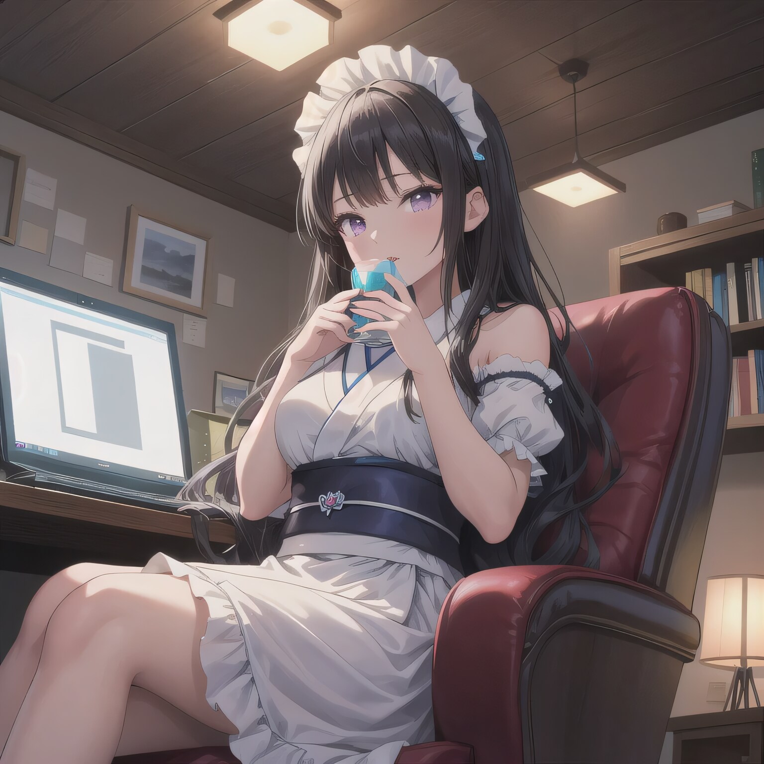 黒髪ロングで漫画喫茶の少女１６ | の人気AIイラスト・グラビア