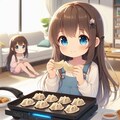 焼きたての餃子を食べる小さな女の子 8枚目