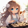 焼きたての餃子を食べる小さな女の子 9枚目