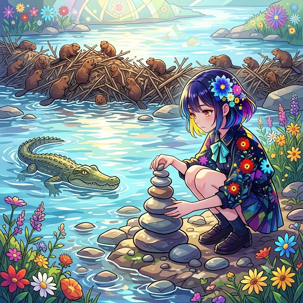 石を積む女の子