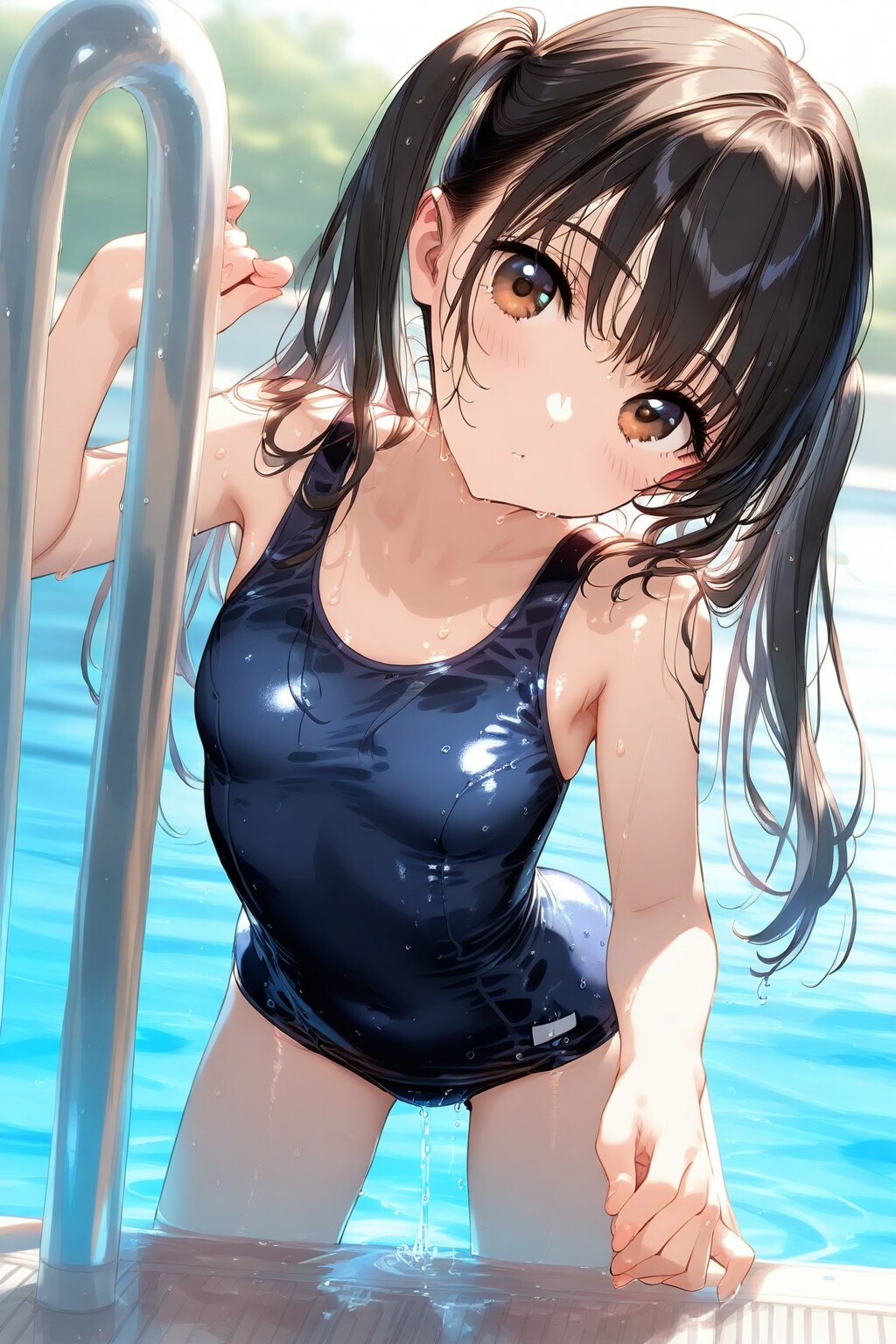 ツインテールのスク水美少女
