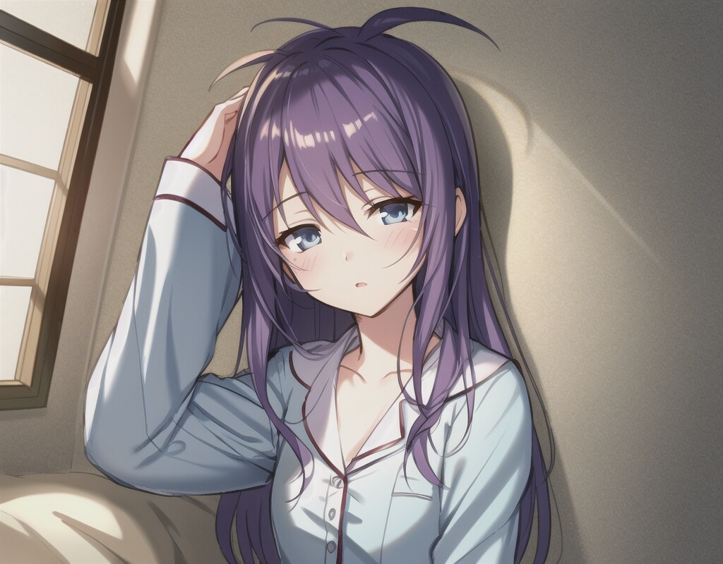 寝ぼけ眼。