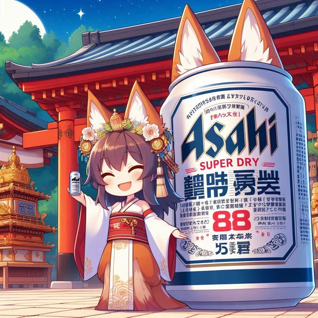 キツネ耳ビール缶の神社祭り