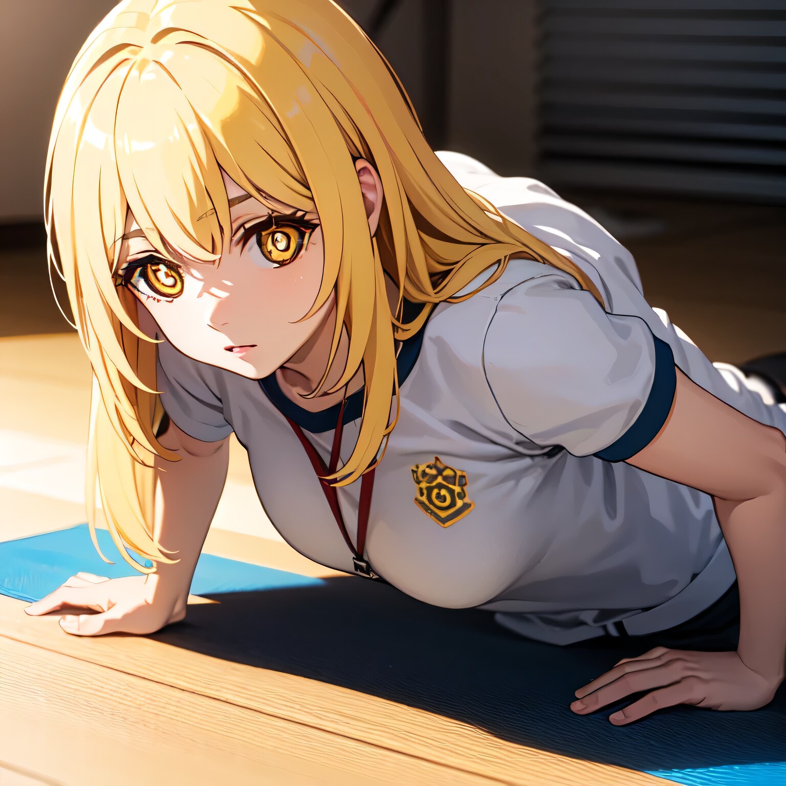 金髪ロングで筋トレの少女５ | の人気AIイラスト・グラビア