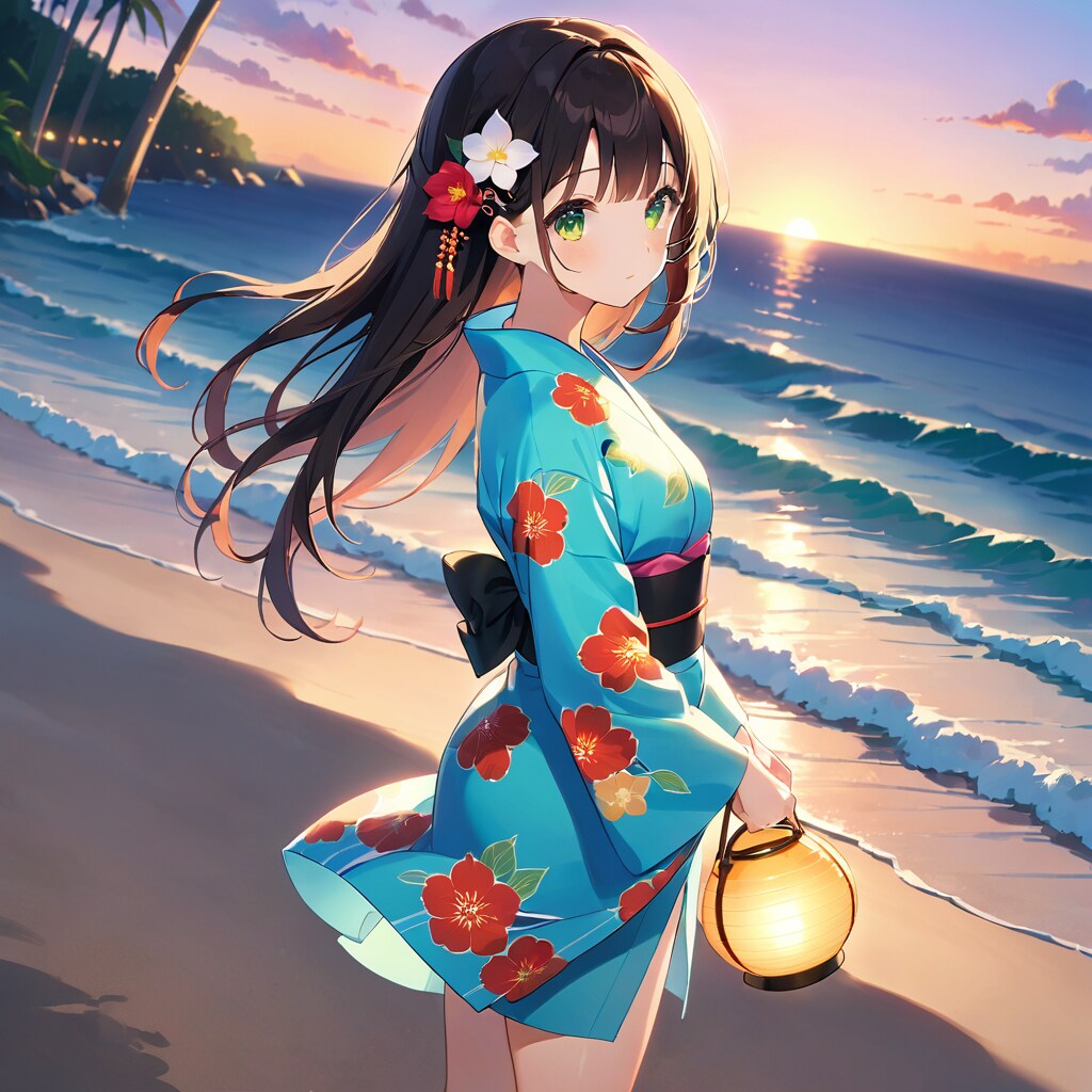 夕暮れ、浜辺にて