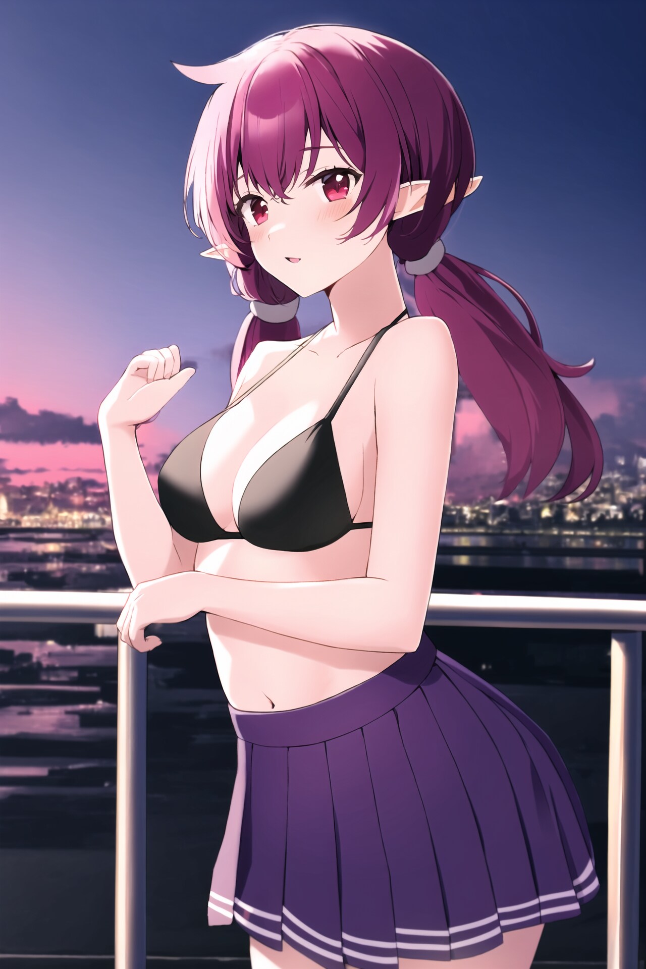 ビキニ+プリーツスカートのエルフさん＠夜景