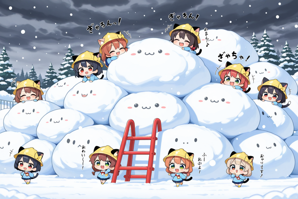 ねこみみようちえん、ゆきあそび♡