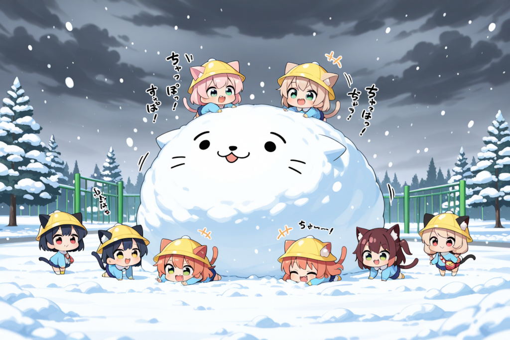 ねこみみようちえん、ゆきあそび♡