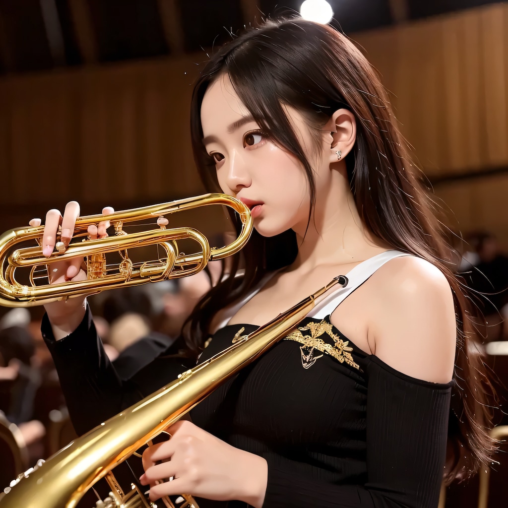 黒髪ロングでブラスバンドの美女５６