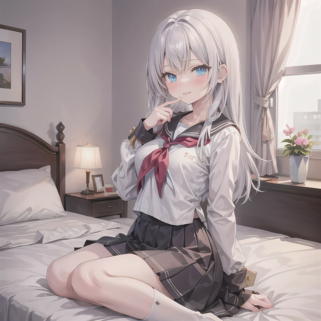 灰髪ロングで寝室の少女２