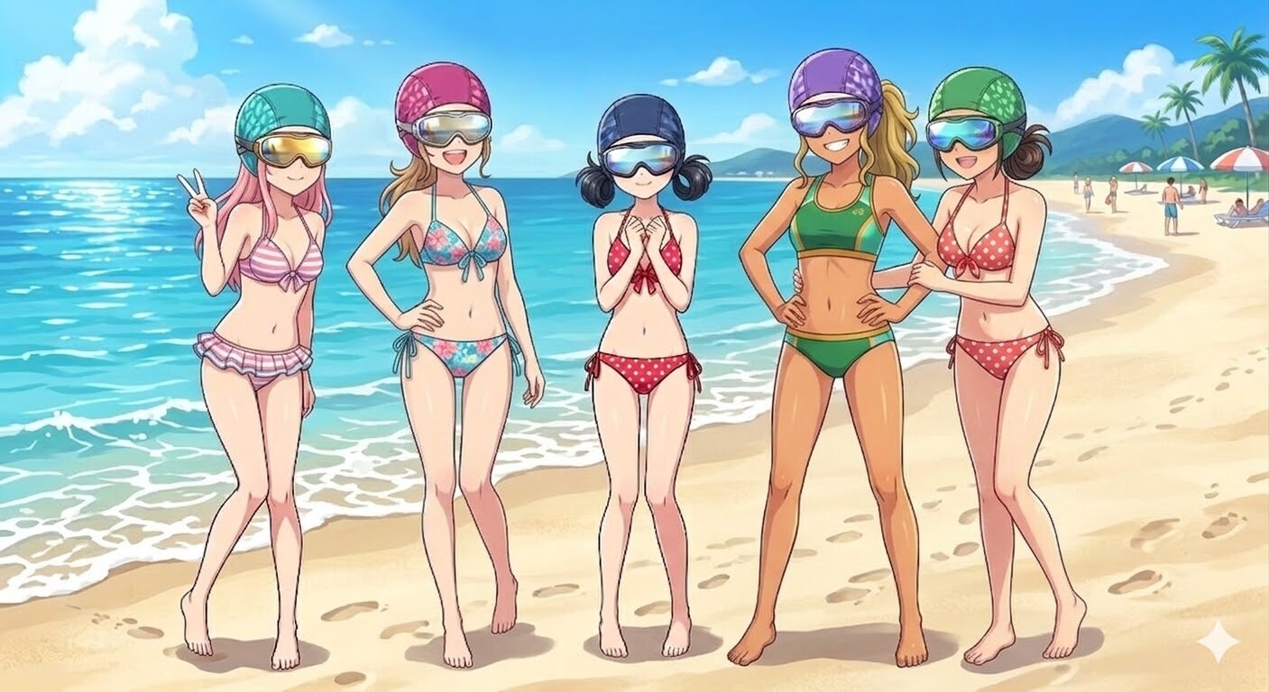スイマー風のビキニ娘達