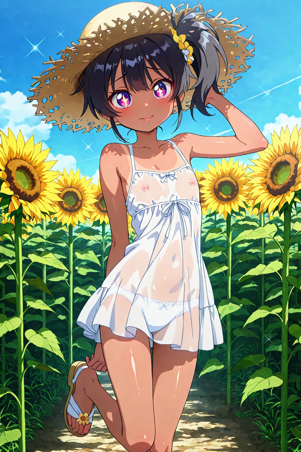 ひまわり畑の夏少女