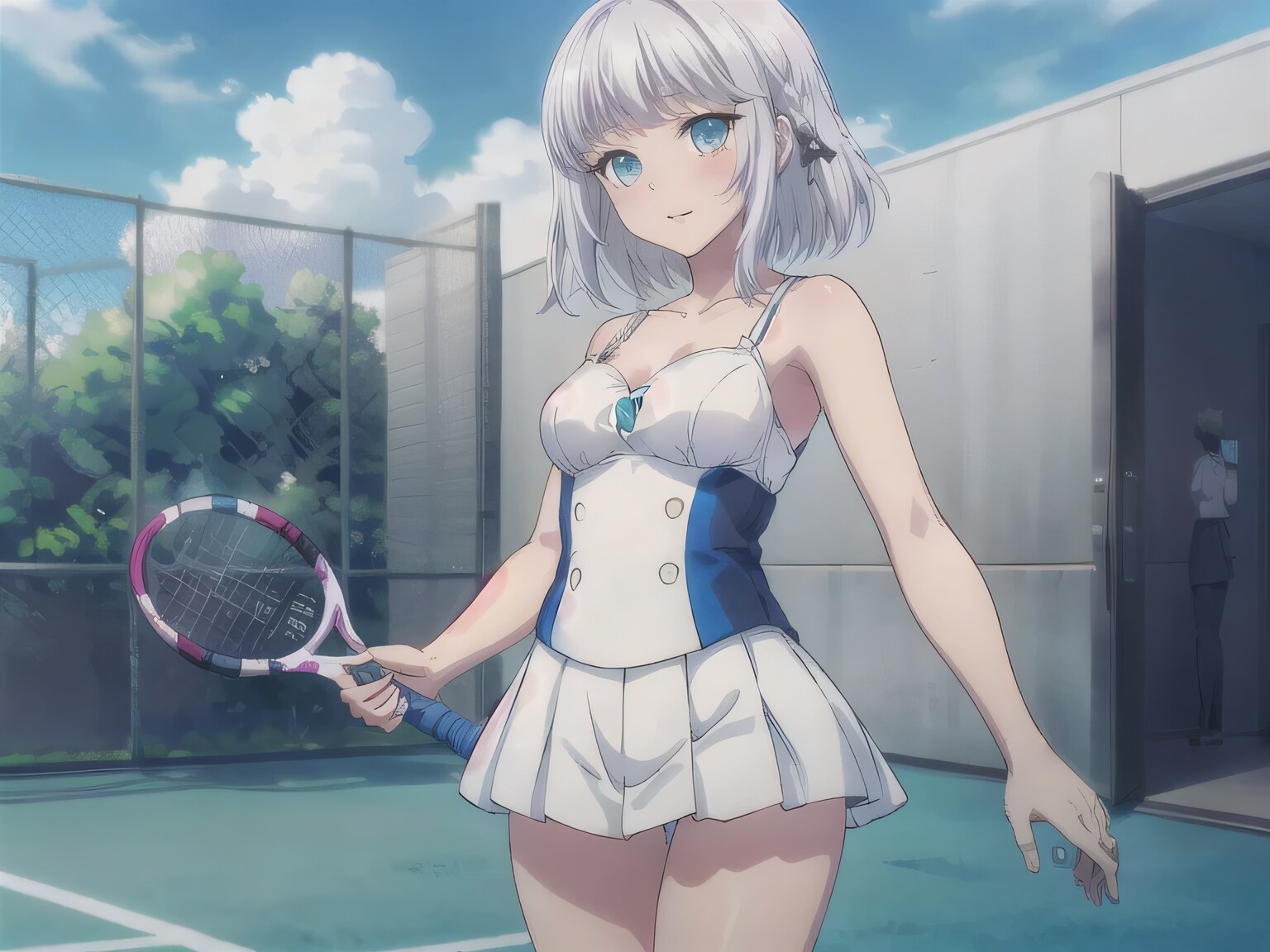 銀髪ボブでテニスウェアの少女 | の人気AIイラスト・グラビア