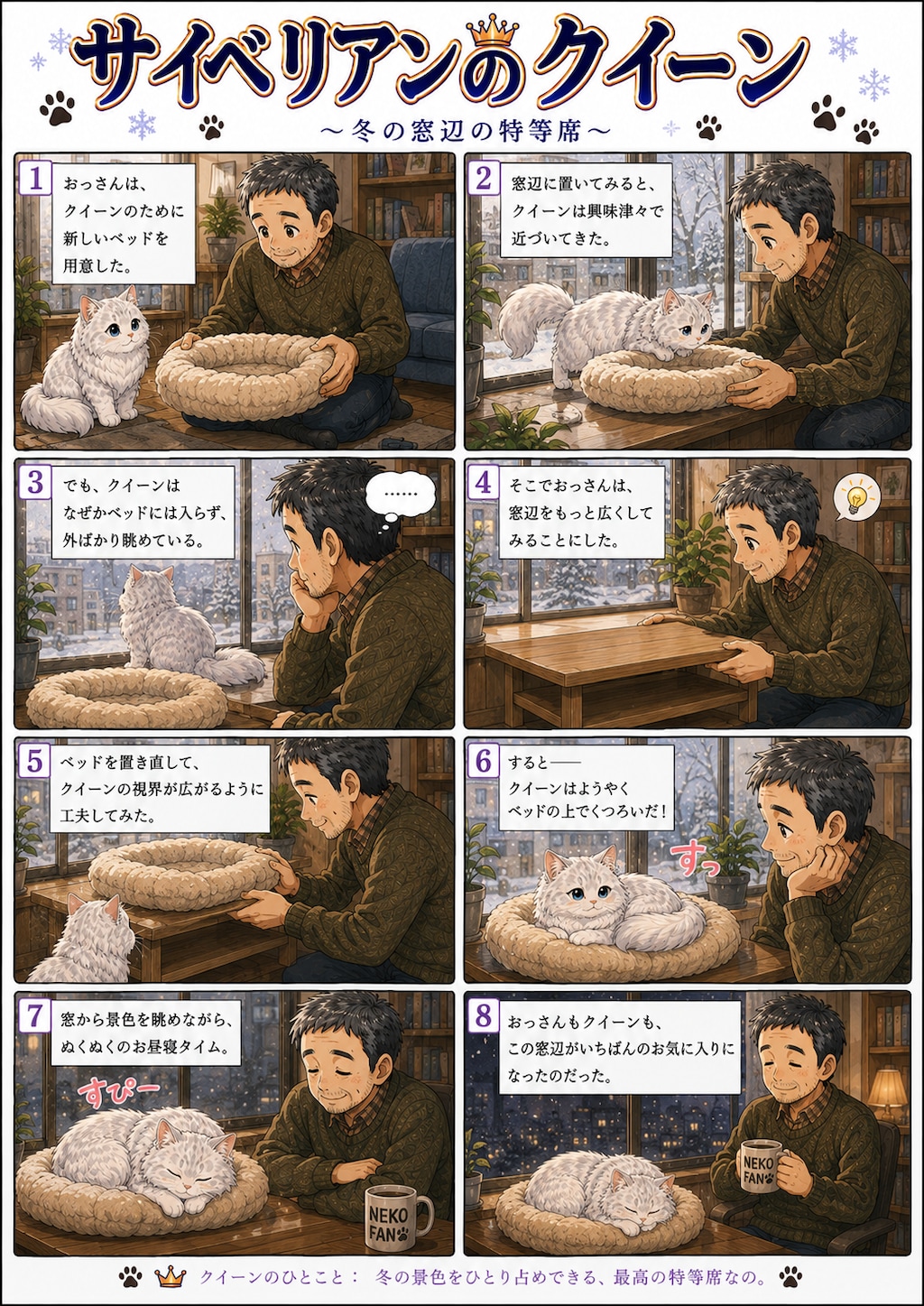 猫漫画コンテンツ6シリーズ  猫漫画6シリーズを投稿しています。  サイベリアンのクィーン  冬の窓辺の特等席  ちびキャラ ベビークイーン  爪とぎは、ボクの大切なお仕事です  クイーンと無職のおっ