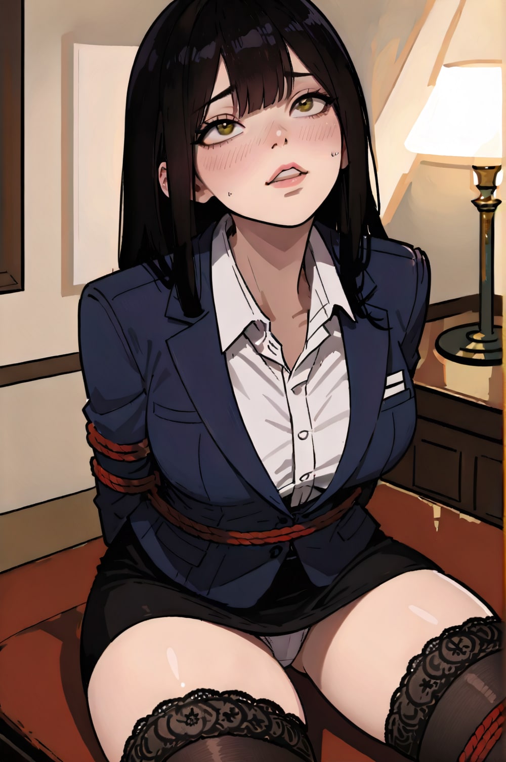 タイトスカート黒タイツOL緊縛