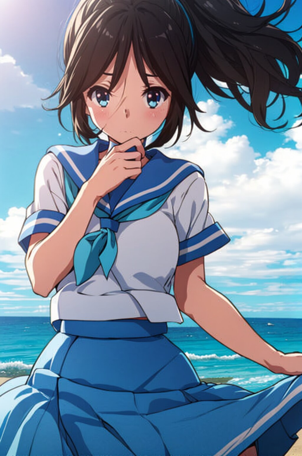 風でスカートがなびく傘木希美