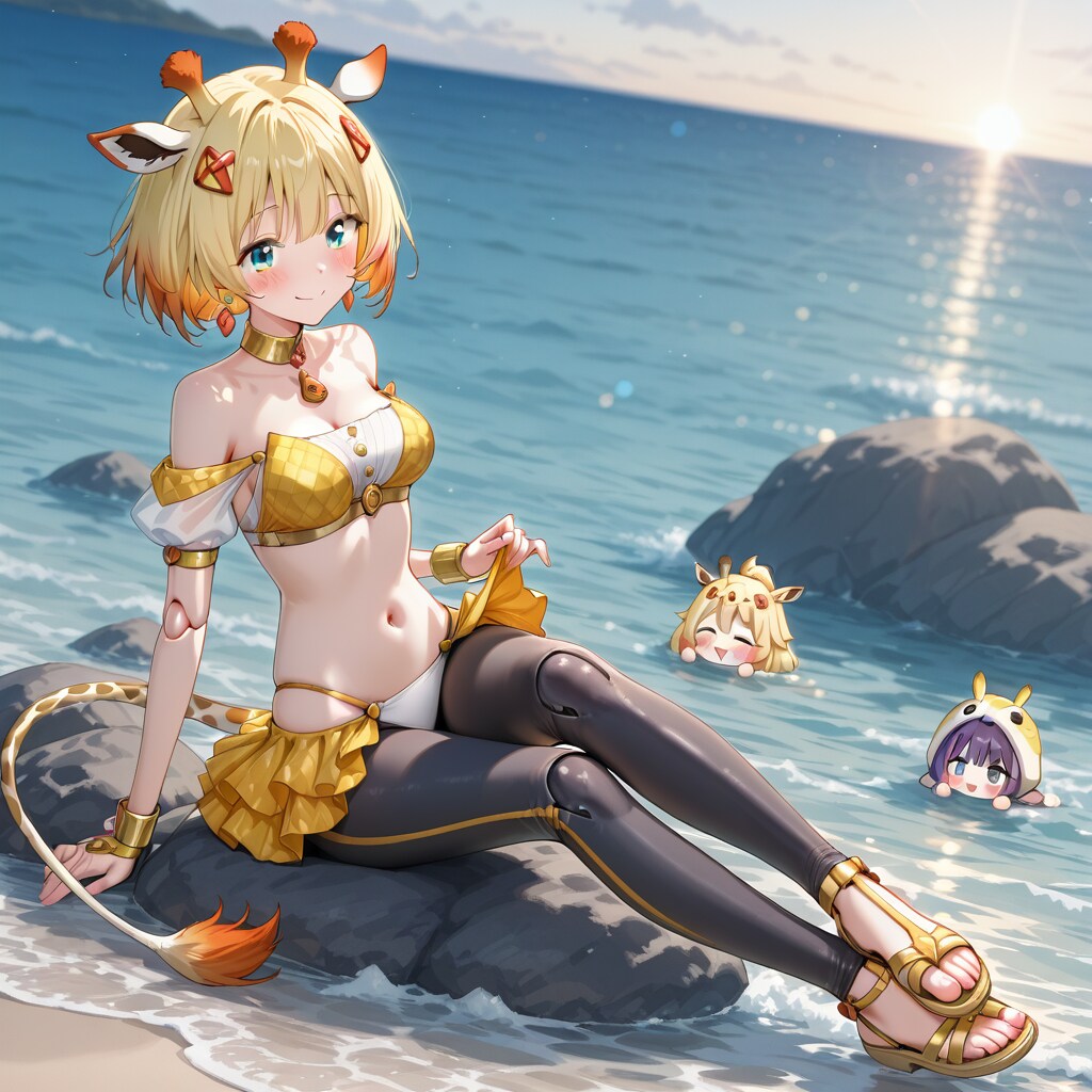 水と岩とアニマル着ぐるみちび子ちゃん