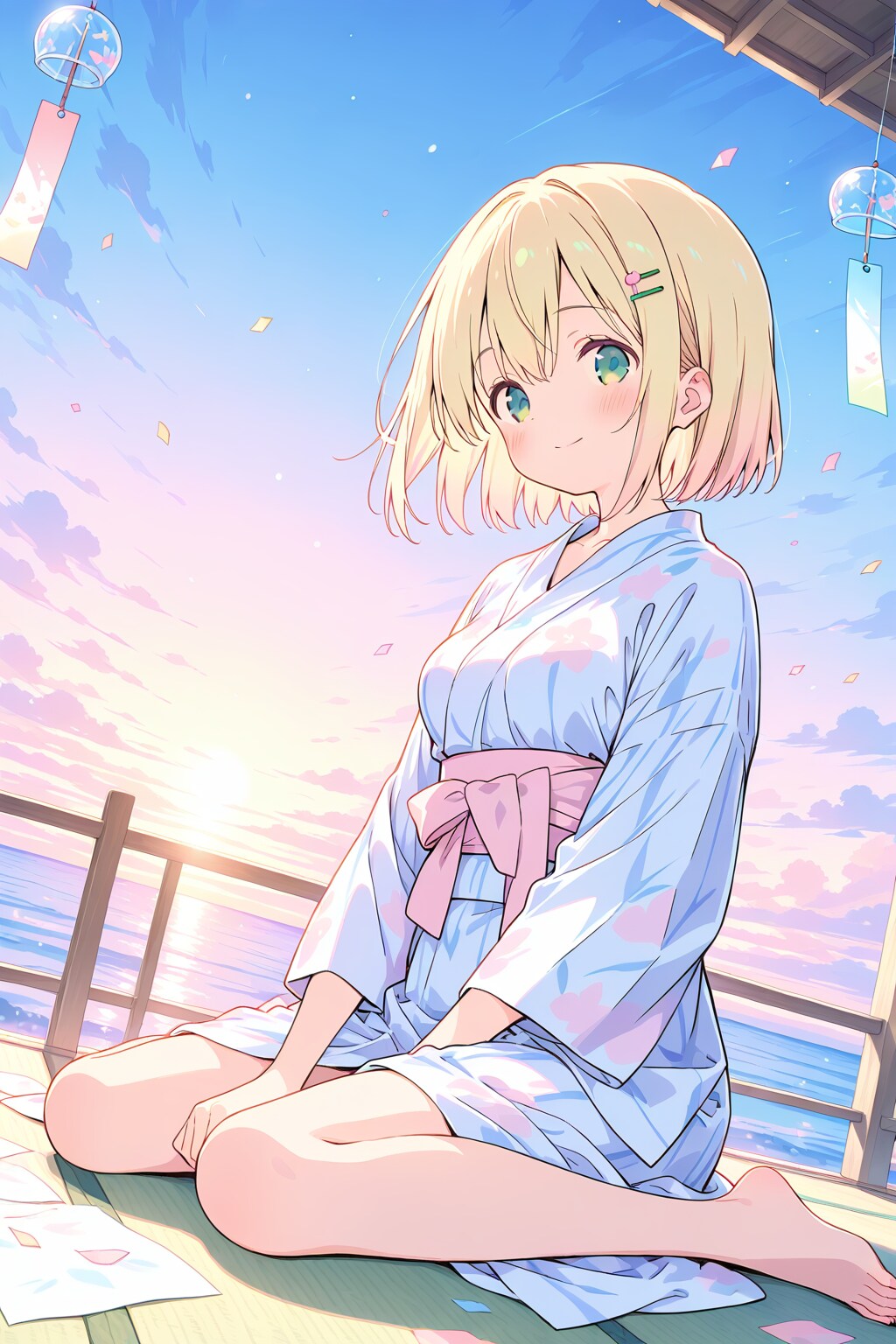 朝日と風鈴と千鶴と