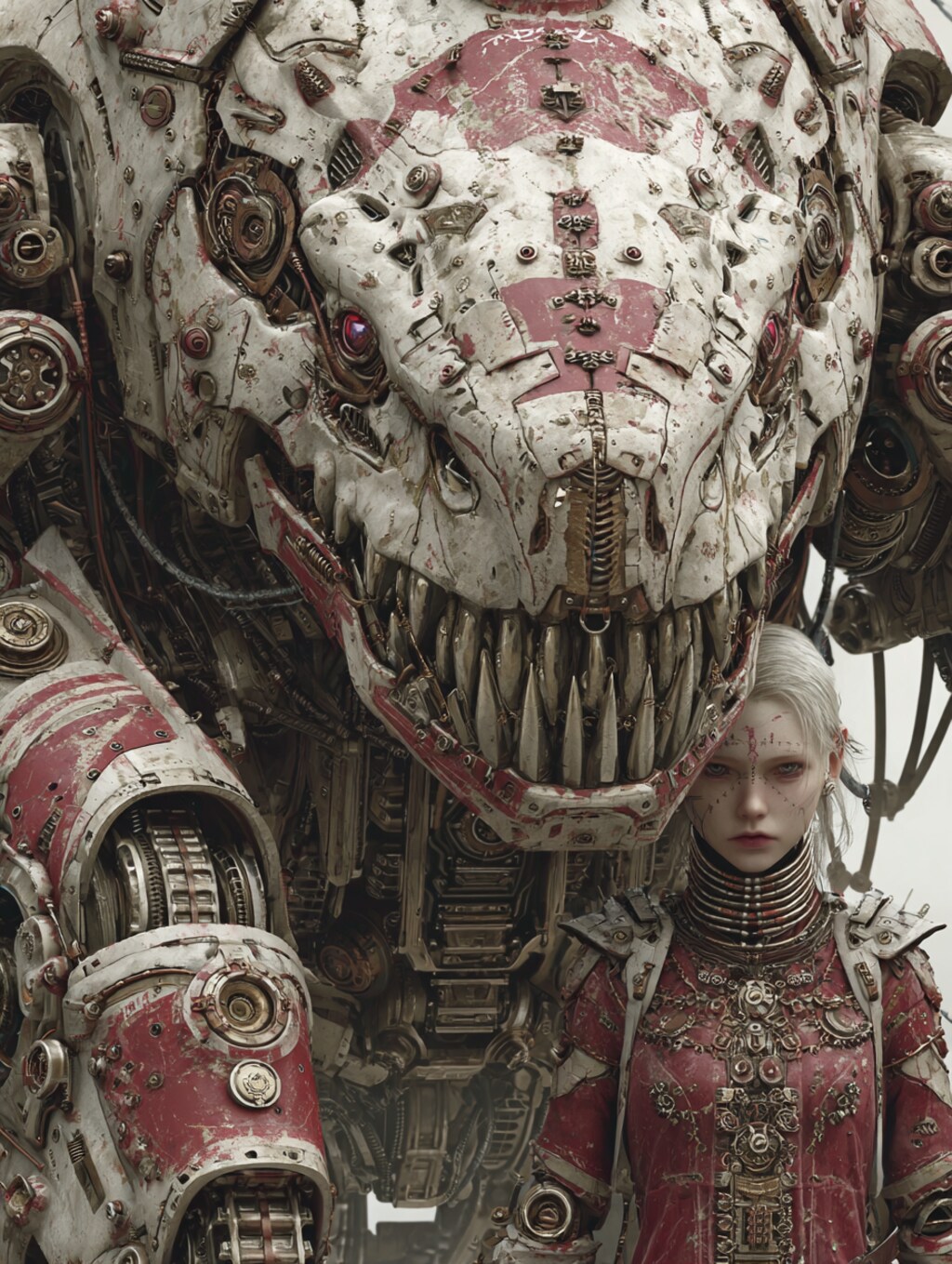 mechanical dinosaur & girl