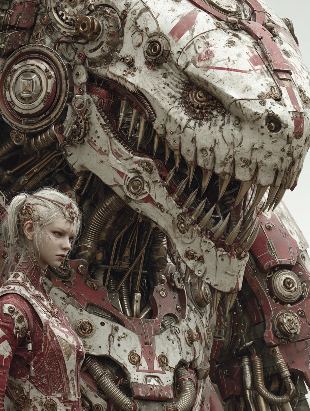 mechanical dinosaur & girl