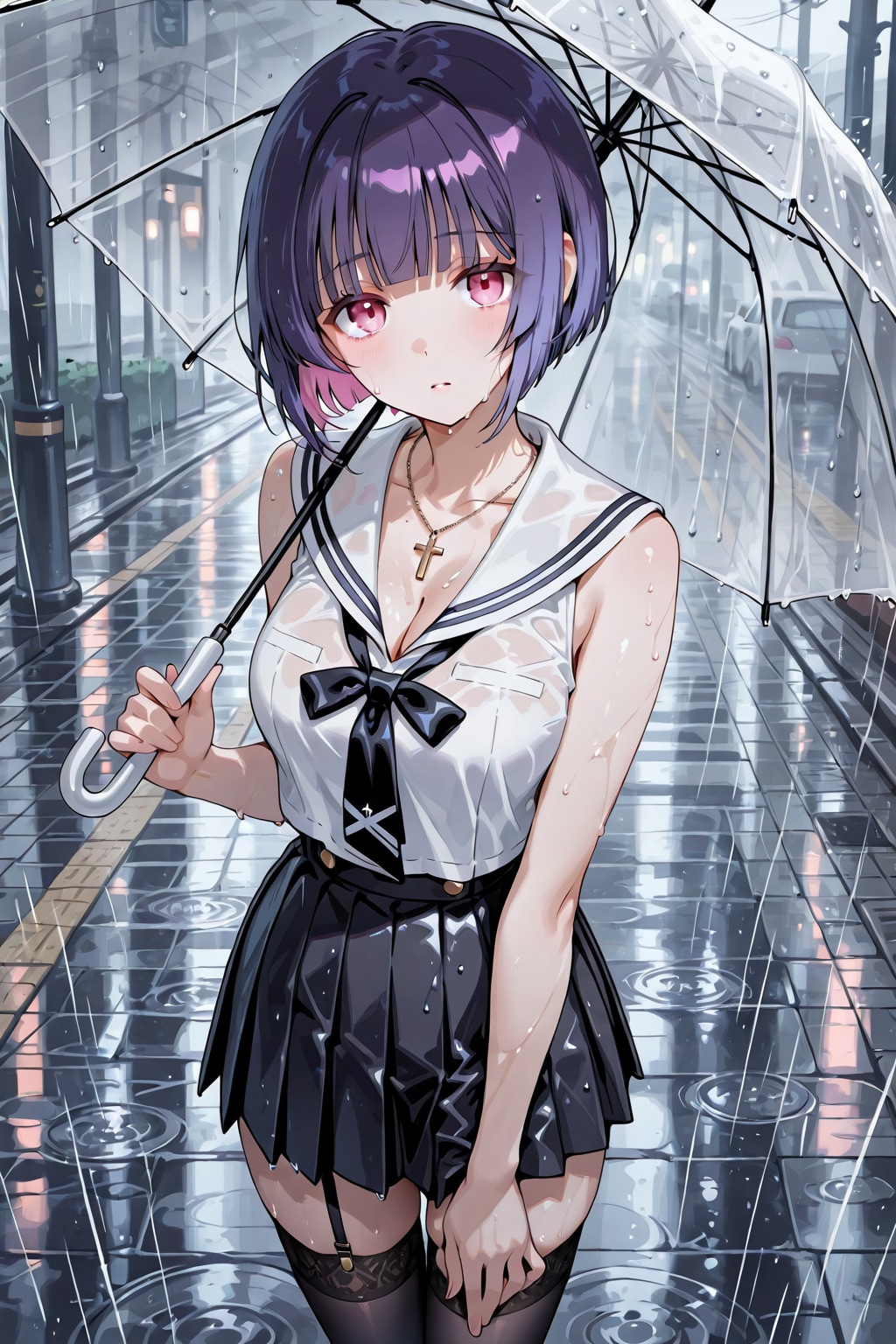 雨の日の制服姿の少女