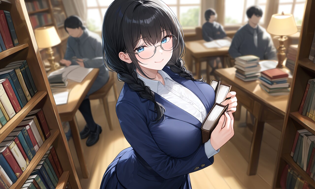 図書館とメガネ少女