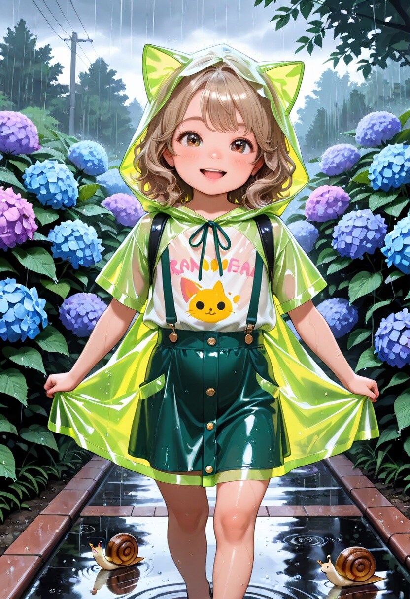 少女と紫陽花。あとカタツムリ。
