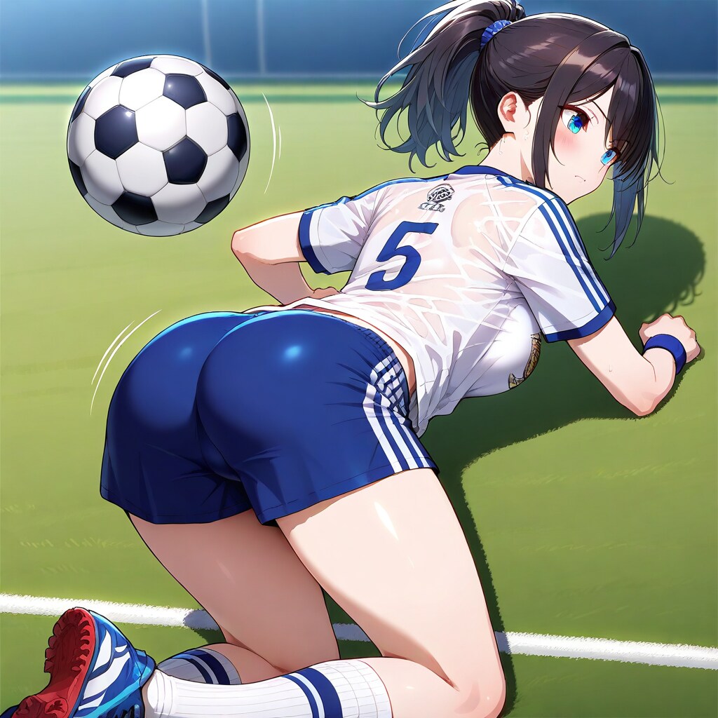 お尻でサッカーする黒髪ポニテちゃん…。
