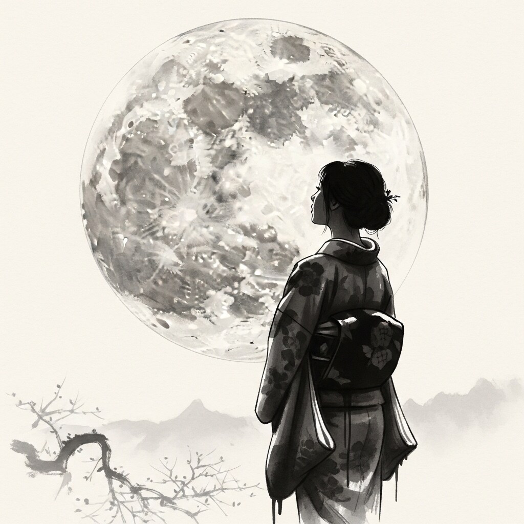 月夜（水墨画） | の人気AIイラスト・グラビア