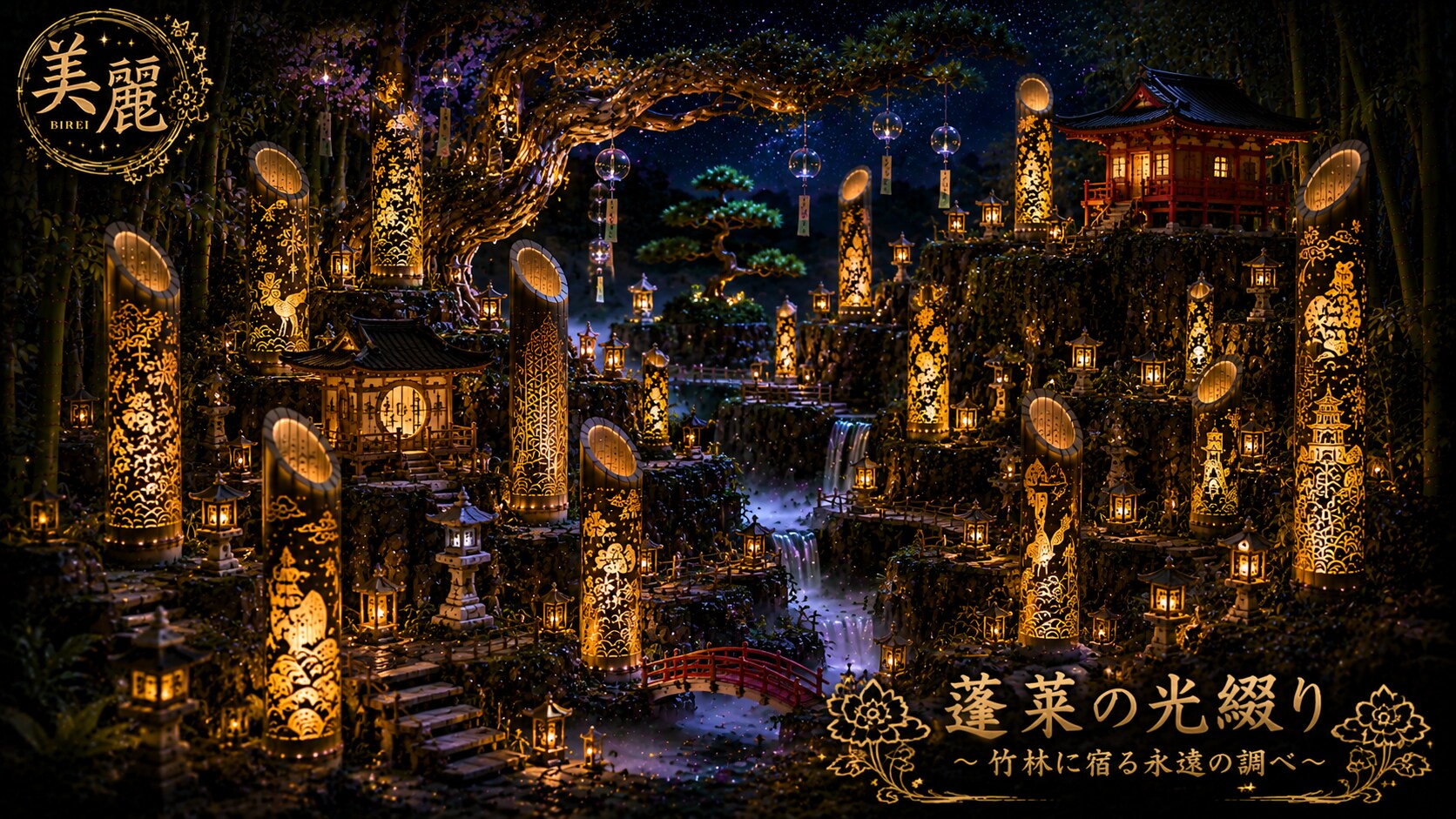 Bamboo Lanterns with Openwork Carving / 竹灯り・透かし彫りアート #patreon #ChatGPT #customGPT #GPTs  #AIillustra | の人気AIイラスト・グラビア