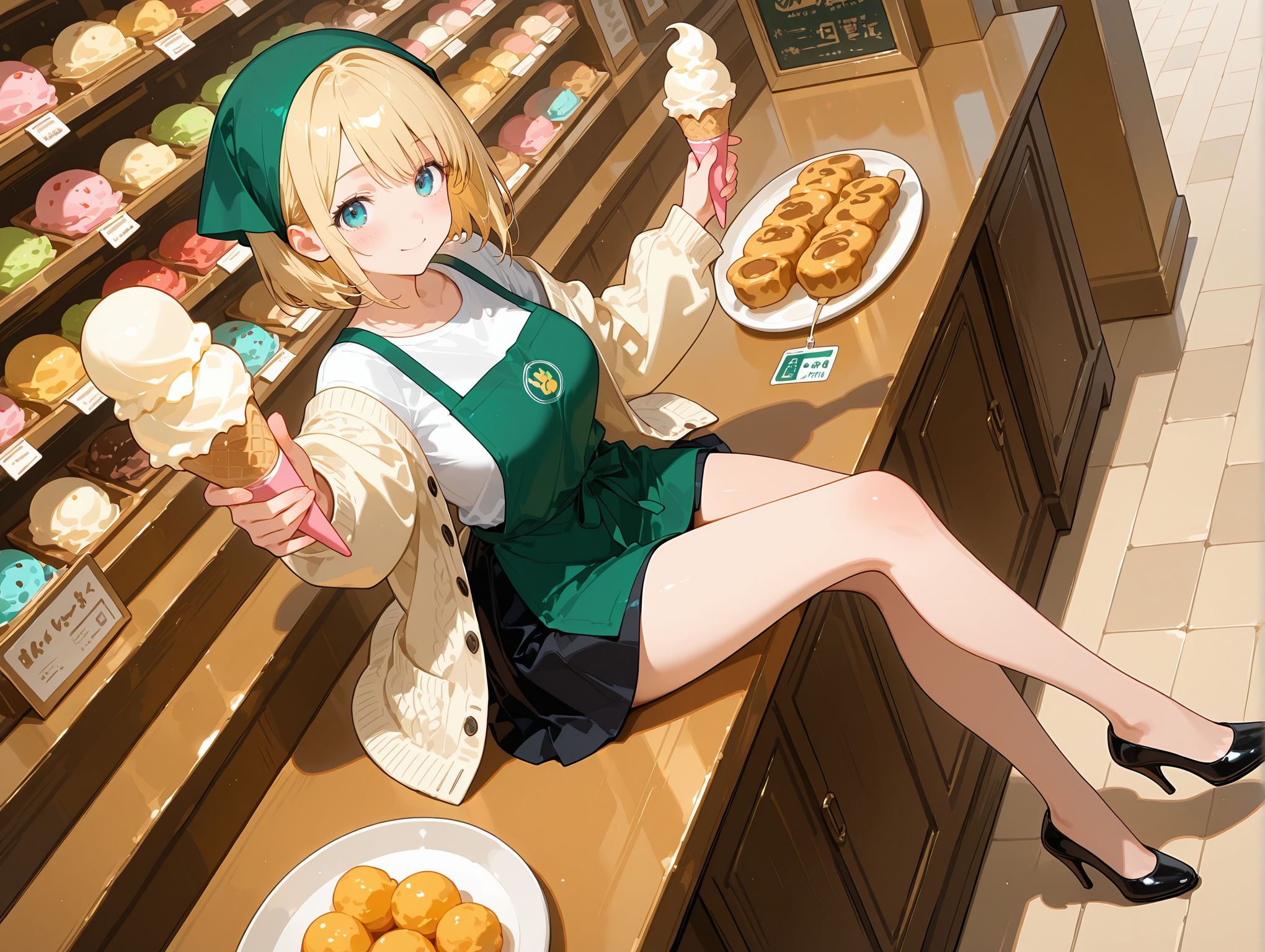 新作アイスクリームを宣伝するショートヘアOLちゃん | の人気AIイラスト・グラビア