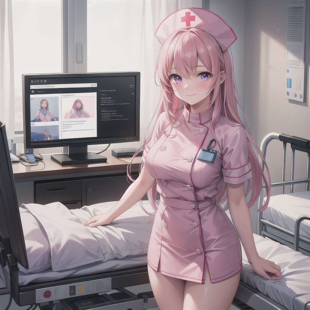 ピンク髪ロングで看護服の少女２