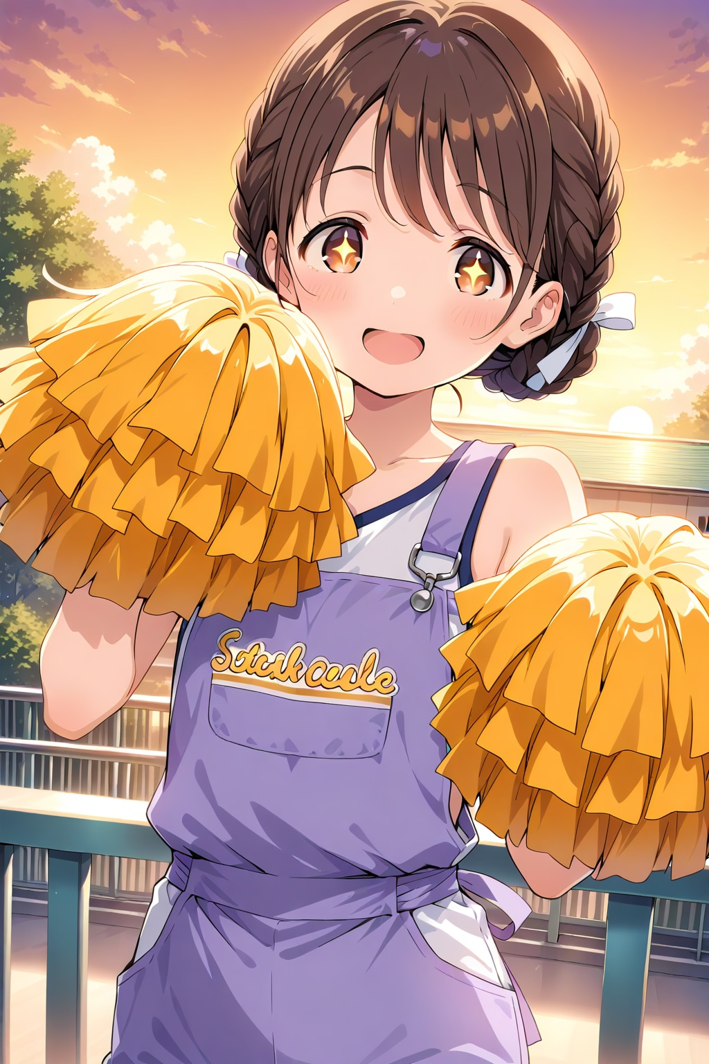 紫のオーバーオール