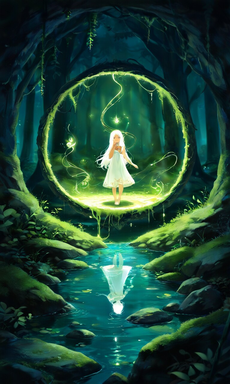 洞窟の中 光差す森