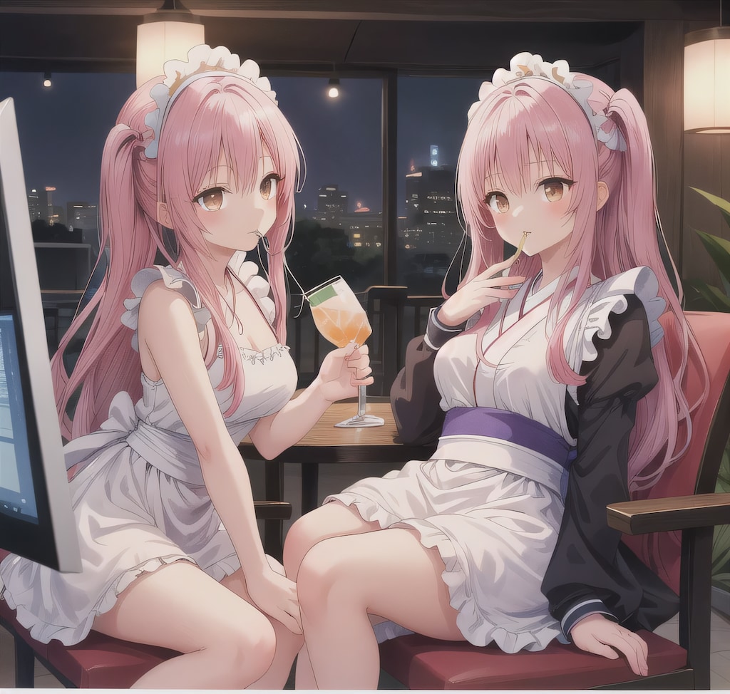 ピンク髪ポニテで漫画喫茶の少女