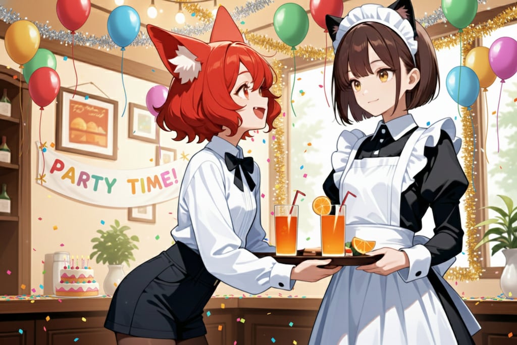 カエデさんと忘年会を手伝いに来た猫娘さん忘年会コラボレーション