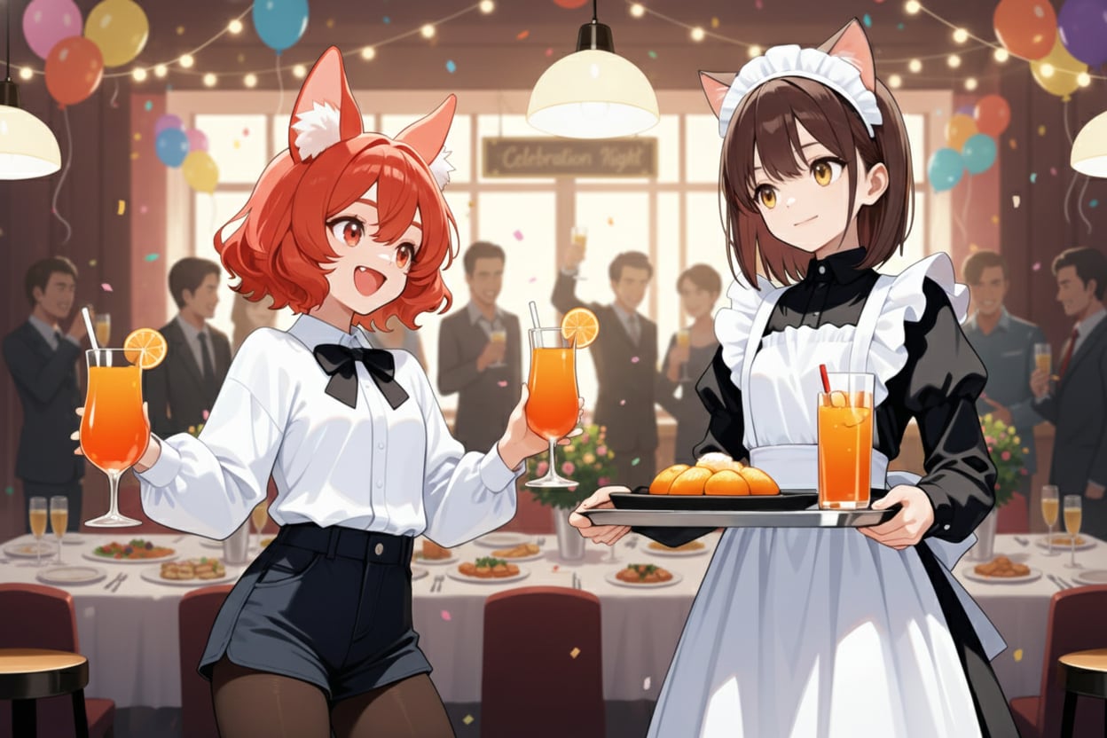 カエデさんと忘年会を手伝いに来た猫娘さん忘年会コラボレーション | の人気AIイラスト・グラビア