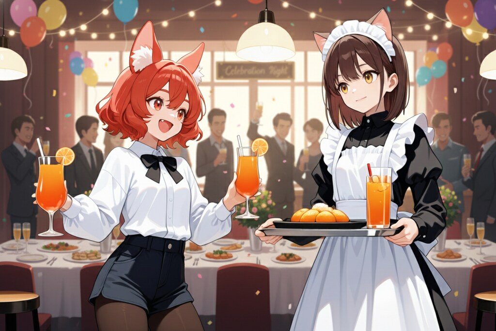 カエデさんと忘年会を手伝いに来た猫娘さん忘年会コラボレーション