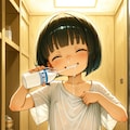湯上りの銭湯で牛乳を飲むミルク飲み園児 5枚目
