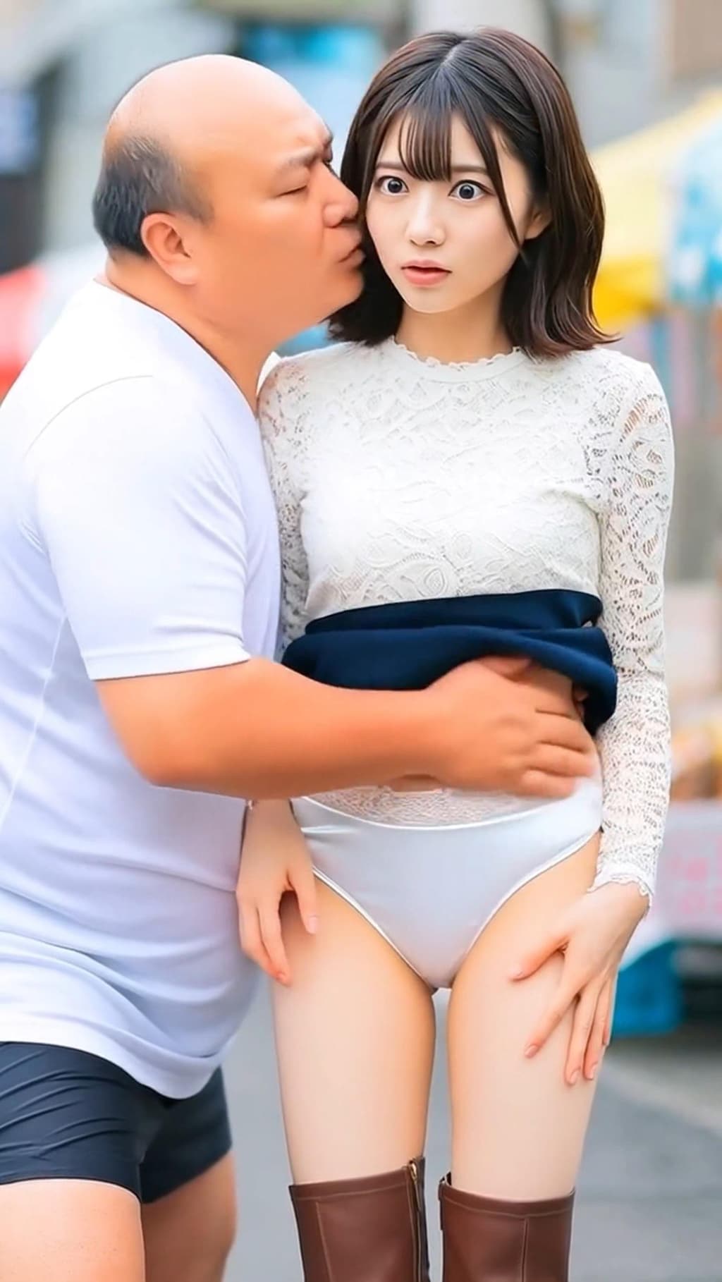 キモおじにキスされるパパ活ちゃんパンチラ
