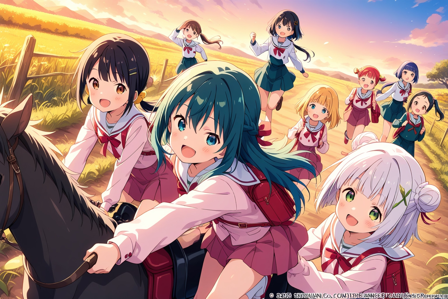 女子小が丙午に乗って草原を駆け抜ける | の人気AIイラスト・グラビア