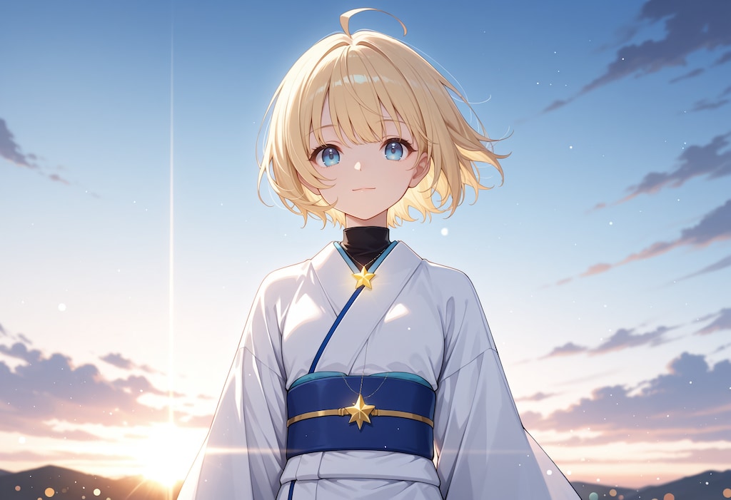 夜明けと着物姿のシスターさん